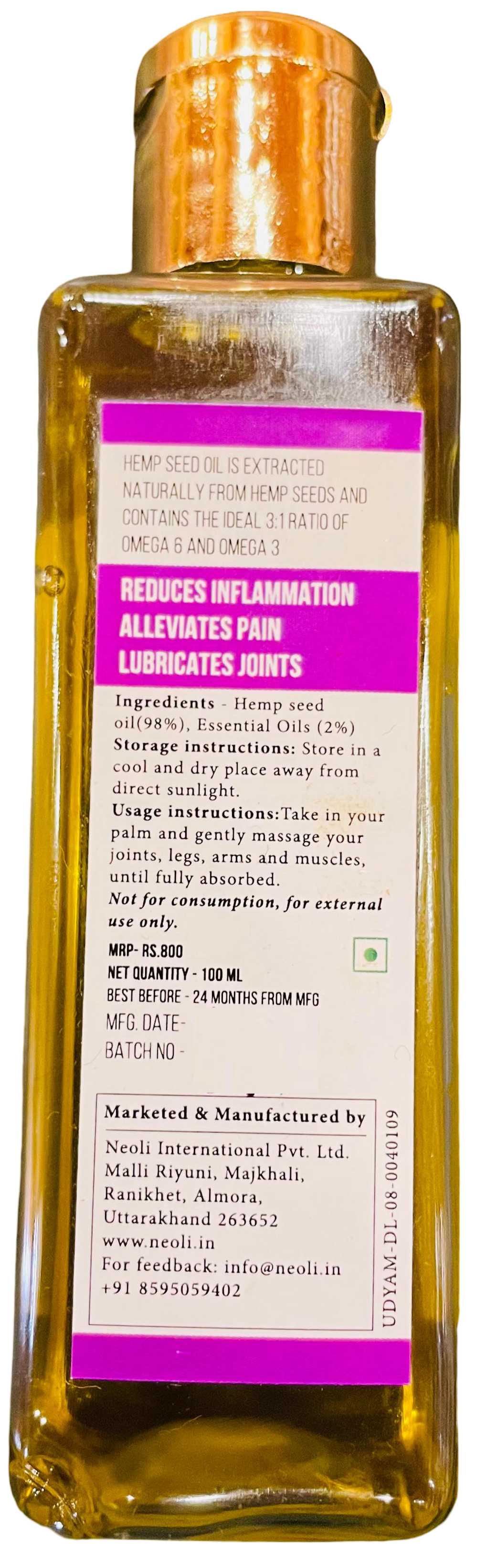 Neoli Hemp Seed Oil for Pain Relief 100ml