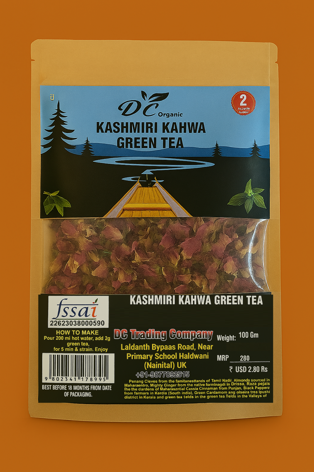 Organic Kashmiri Kahwa Green Tea 100gm.